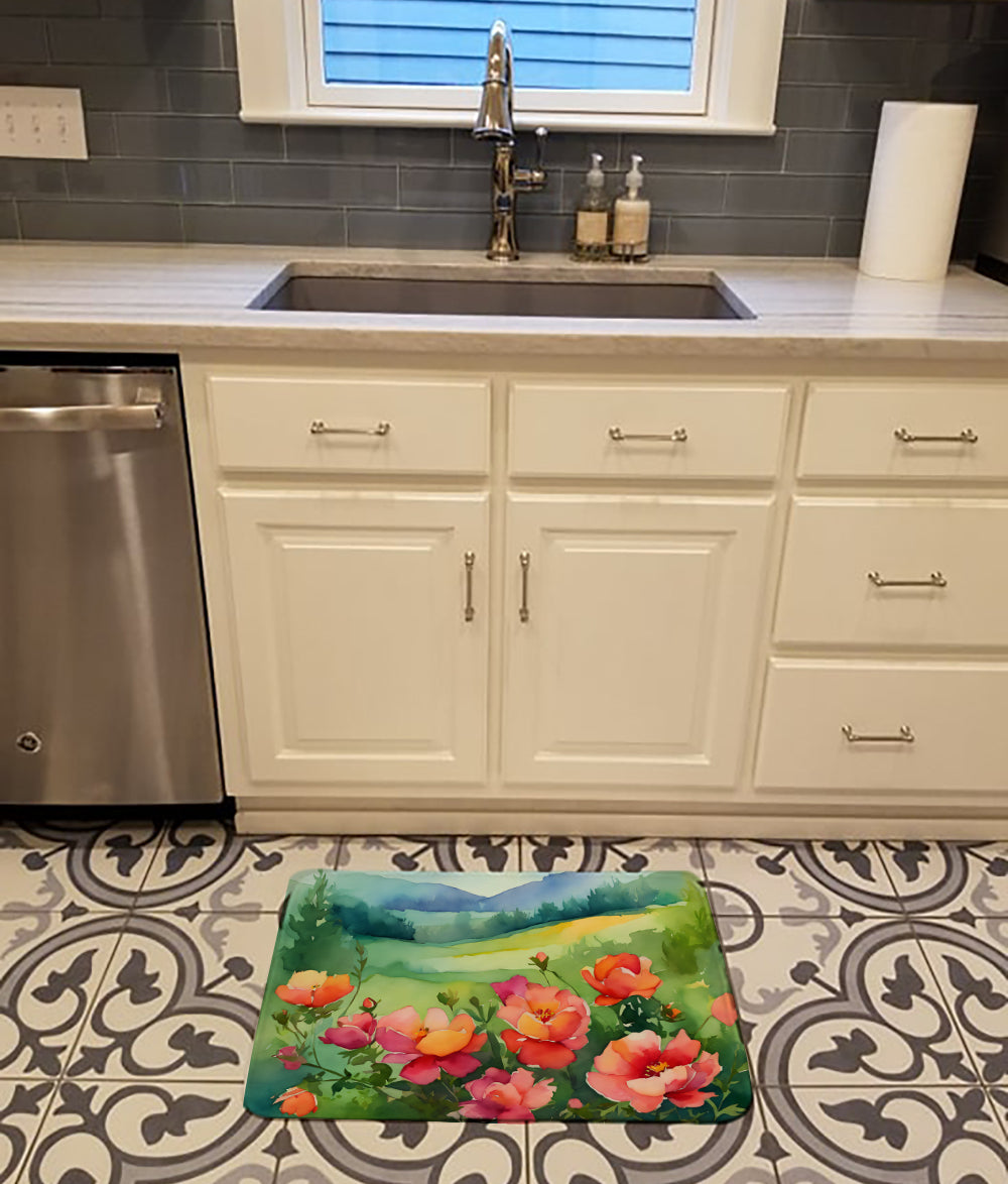 Iowa Wild Prairie Roses in Watercolor Memory Foam Kitchen Mat