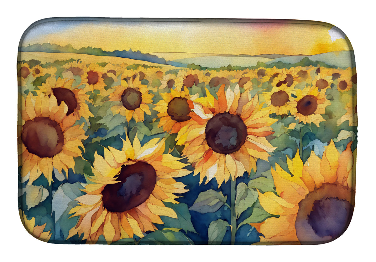 Buy this Kansas Sunflowers in Watercolor Dish Drying Mat