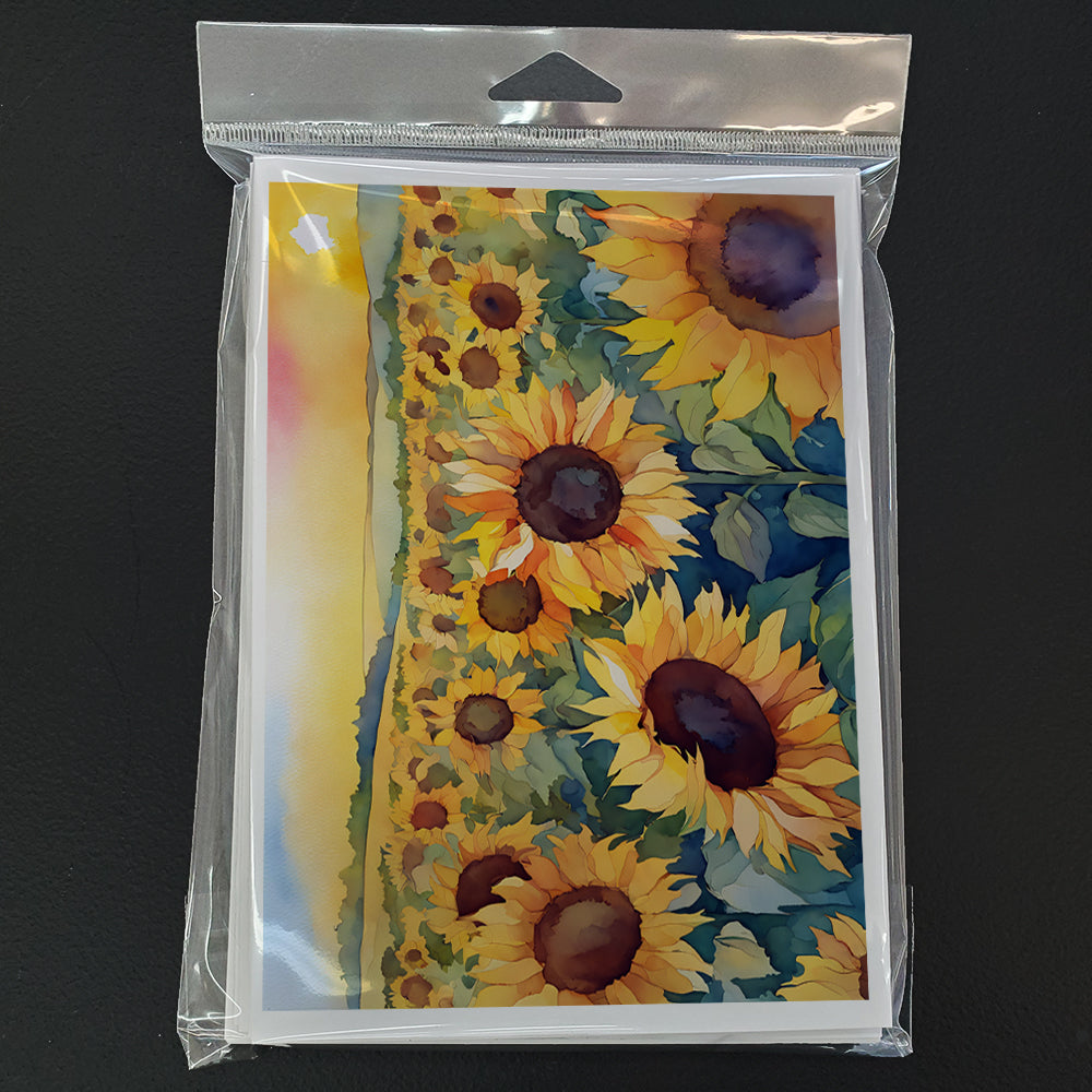 Kansas Sunflowers in Watercolor Greeting Cards and Envelopes Pack of 8