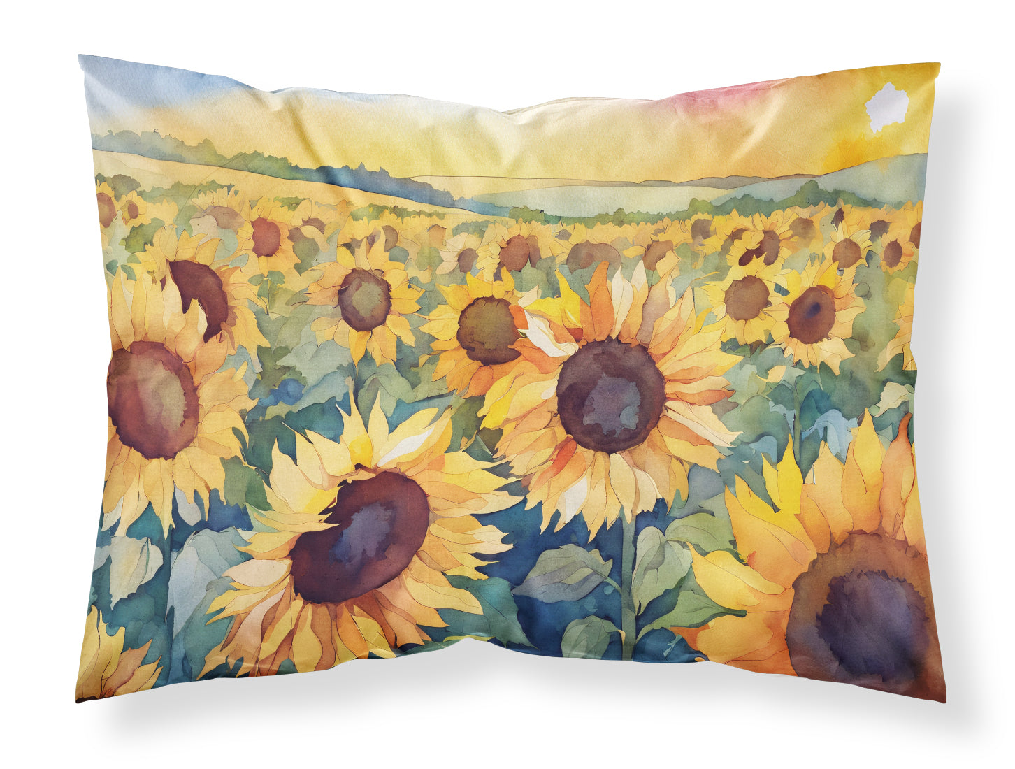 Buy this Kansas Sunflowers in Watercolor Fabric Standard Pillowcase