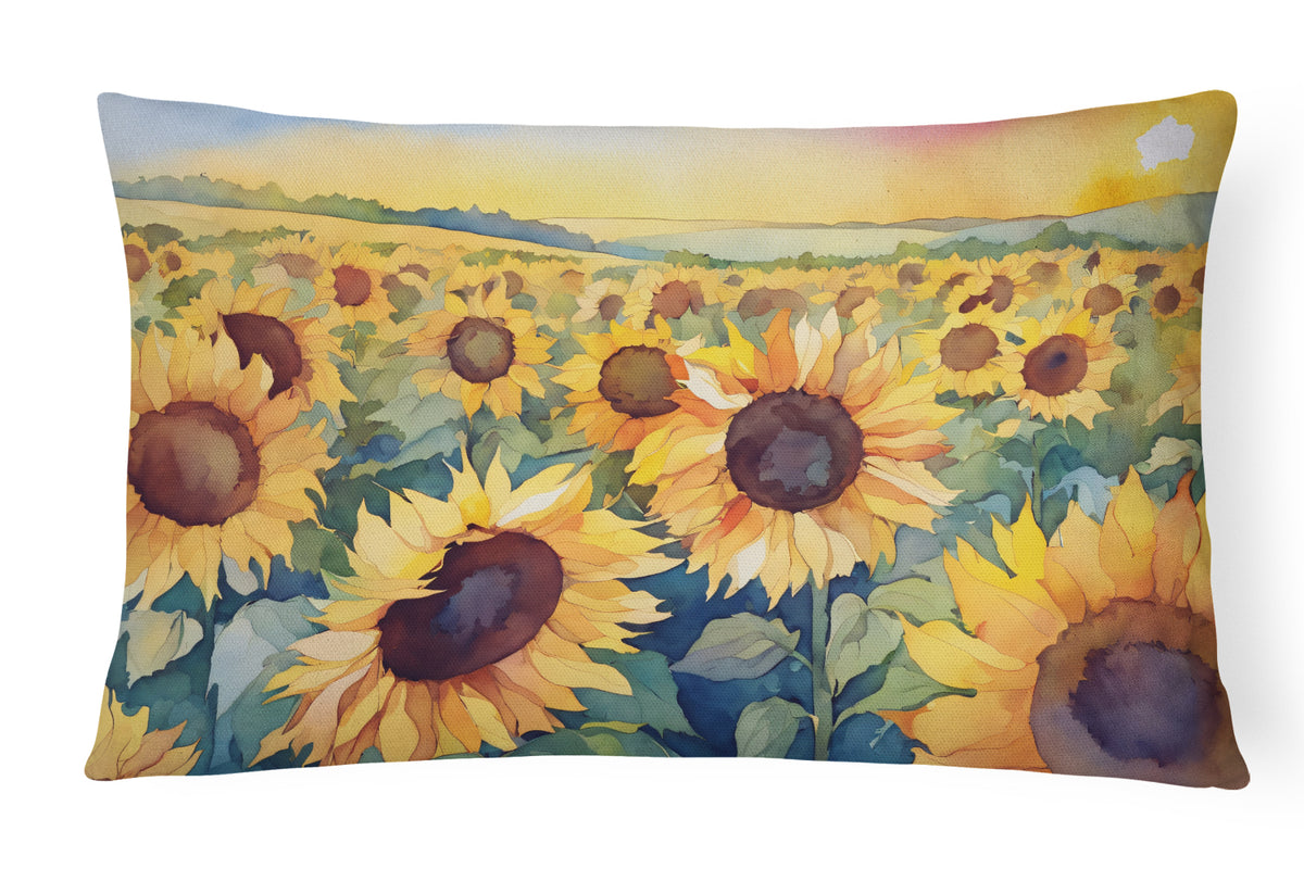 Buy this Kansas Sunflowers in Watercolor Fabric Decorative Pillow