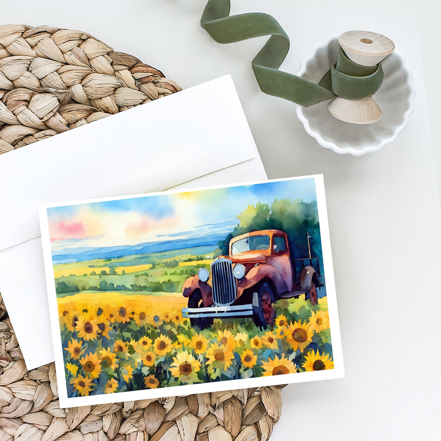 Kansas Sunflowers in Watercolor Greeting Cards and Envelopes Pack of 8