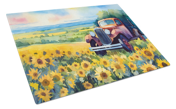 Buy this Kansas Sunflowers in Watercolor Glass Cutting Board Large