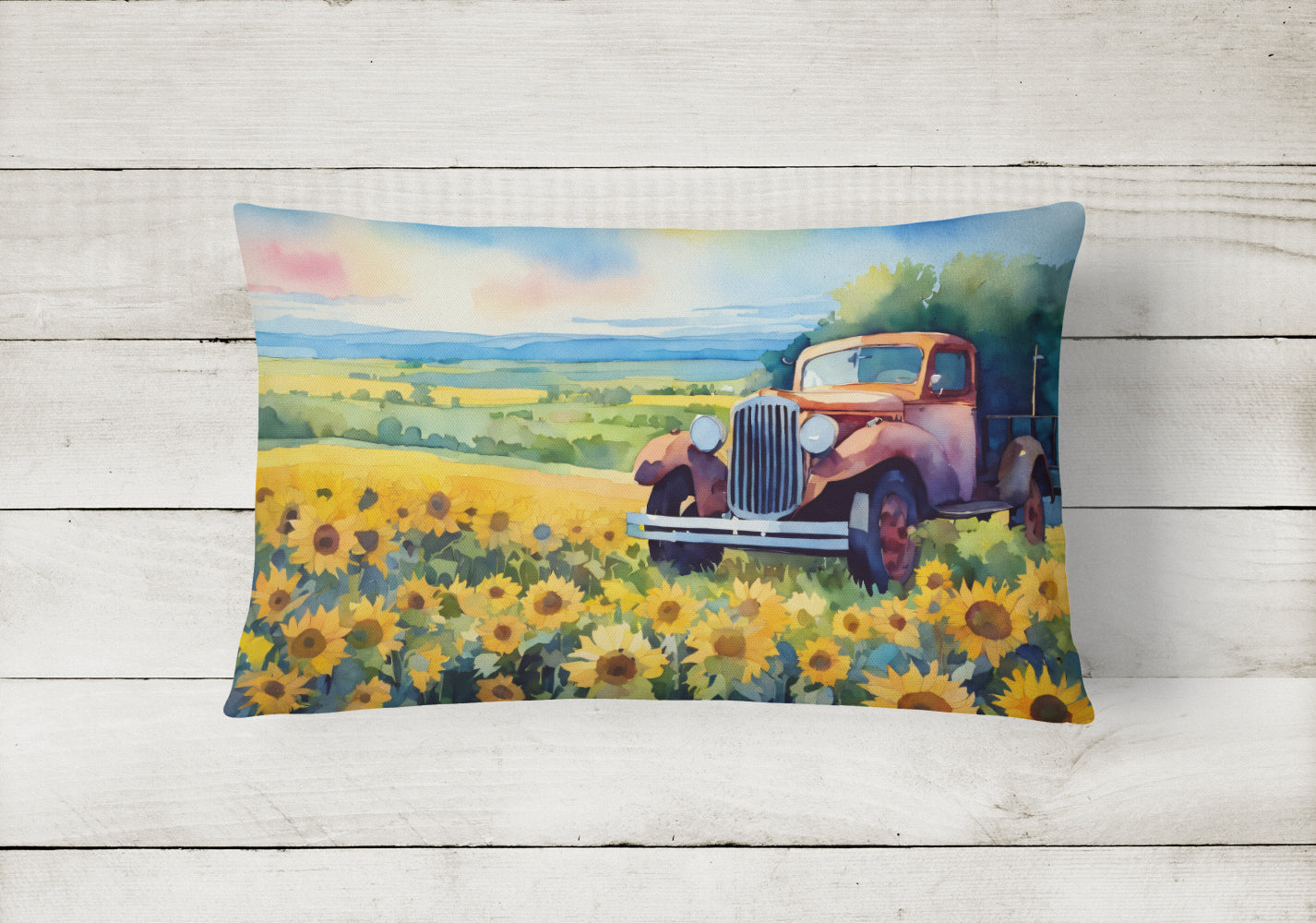 Kansas Sunflowers in Watercolor Fabric Decorative Pillow
