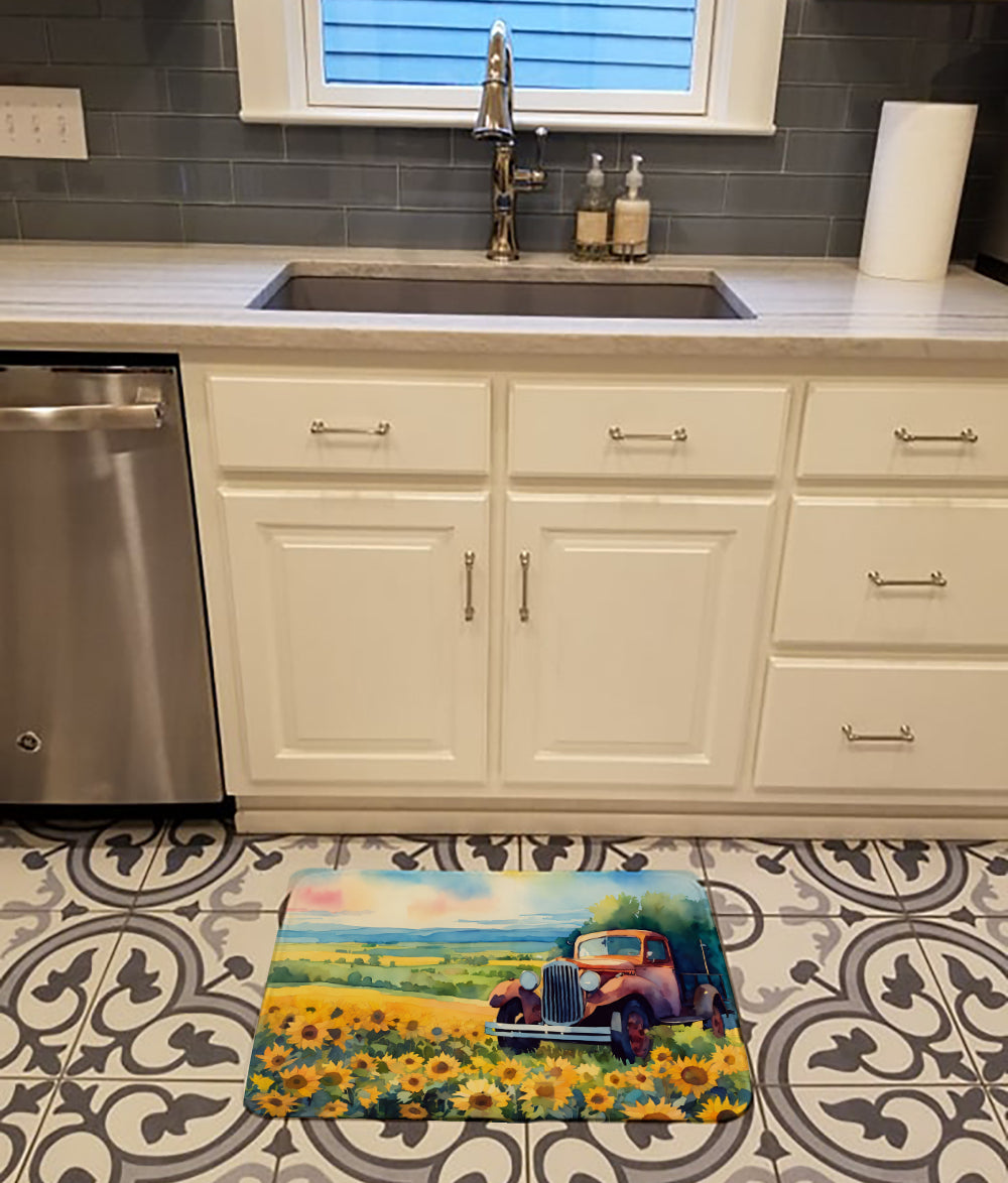 Kansas Sunflowers in Watercolor Memory Foam Kitchen Mat