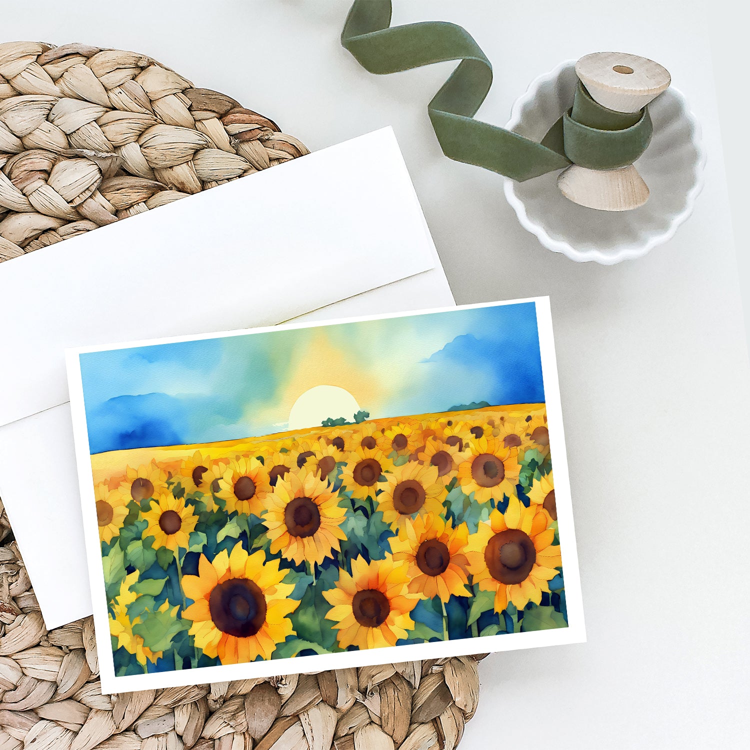 Buy this Kansas Sunflowers in Watercolor Greeting Cards and Envelopes Pack of 8