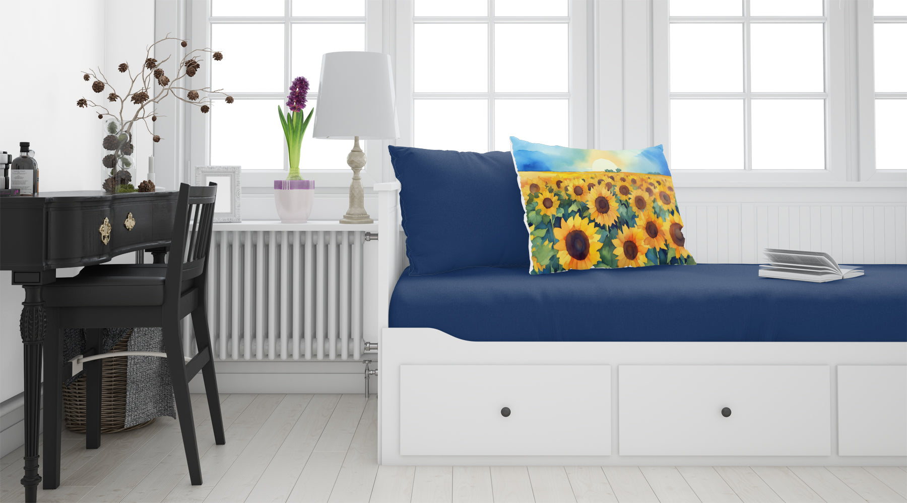 Kansas Sunflowers in Watercolor Fabric Standard Pillowcase