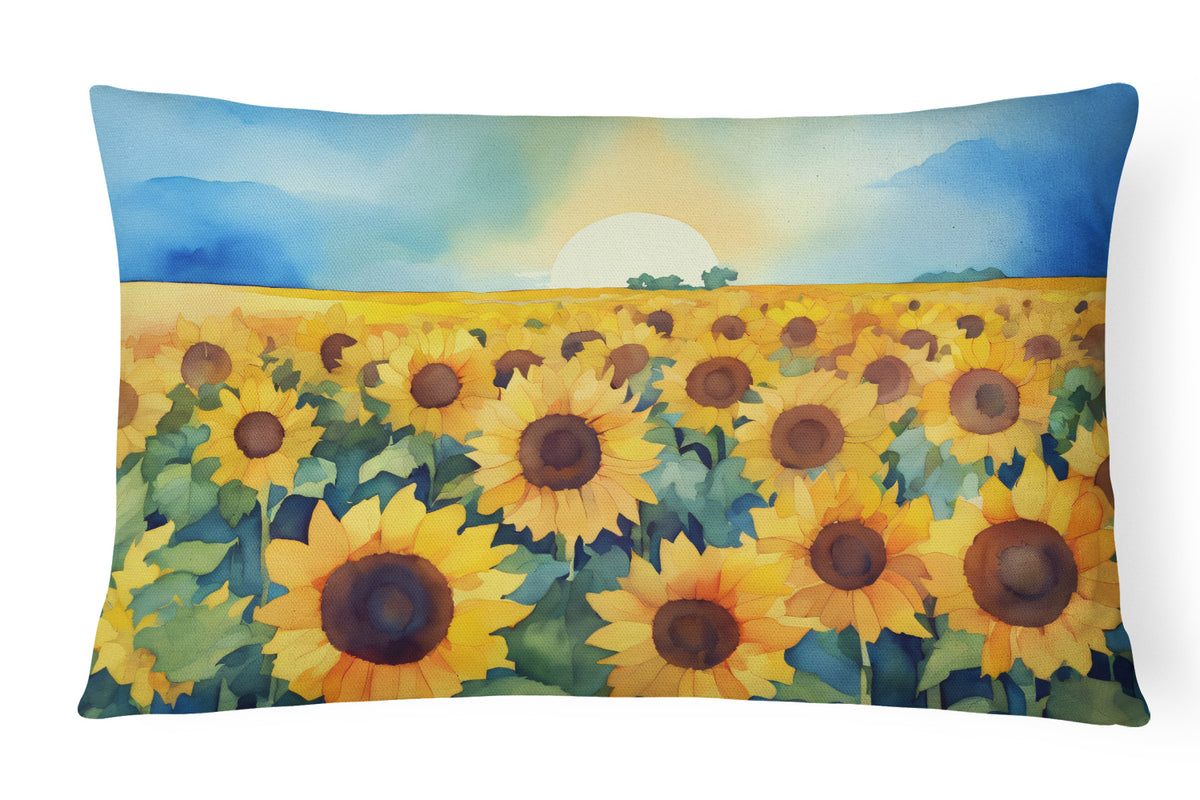 Buy this Kansas Sunflowers in Watercolor Fabric Decorative Pillow