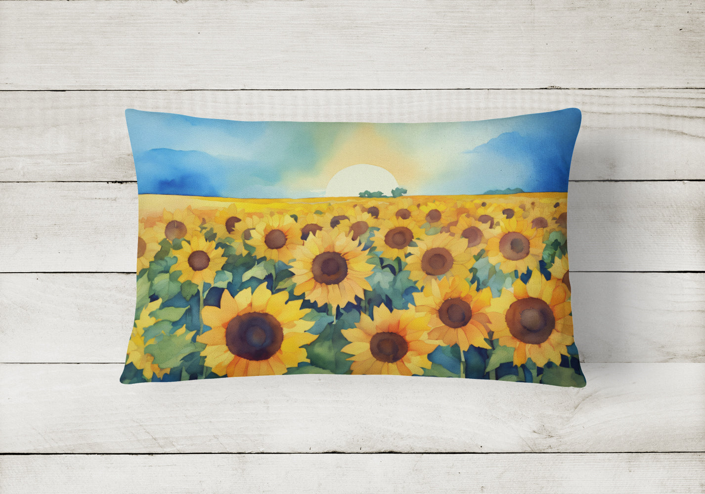 Kansas Sunflowers in Watercolor Fabric Decorative Pillow