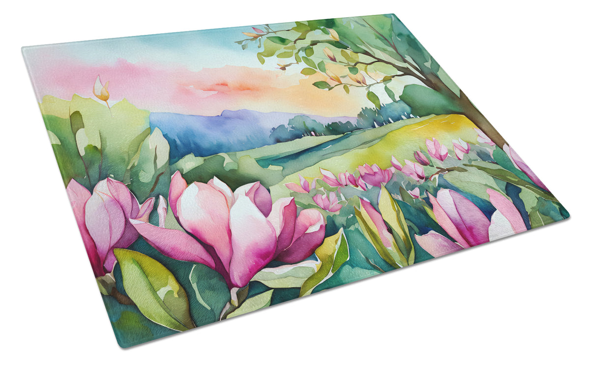 Buy this Louisiana Magnolias in Watercolor Glass Cutting Board Large