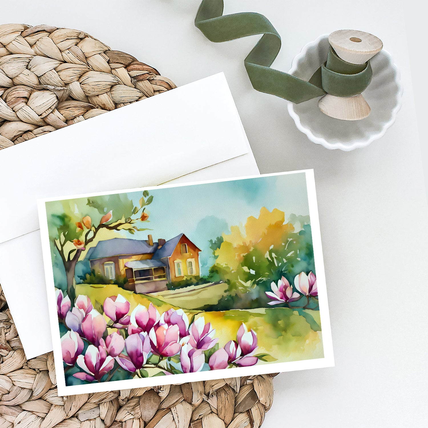 Louisiana Magnolias in Watercolor Greeting Cards and Envelopes Pack of 8