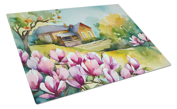 Buy this Louisiana Magnolias in Watercolor Glass Cutting Board Large