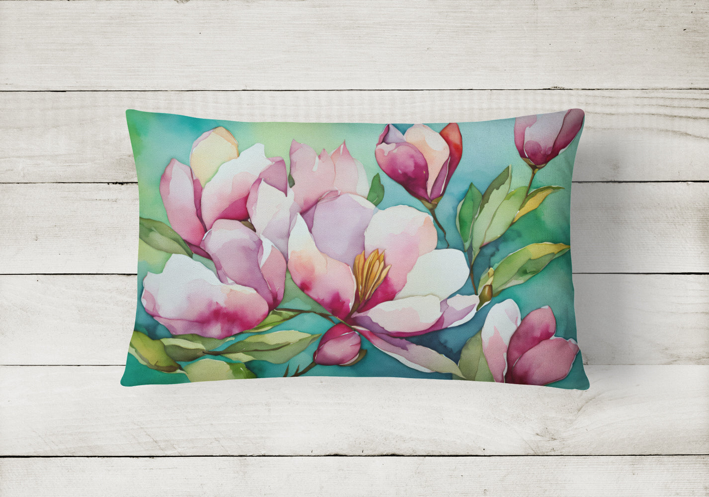 Louisiana Magnolias in Watercolor Fabric Decorative Pillow