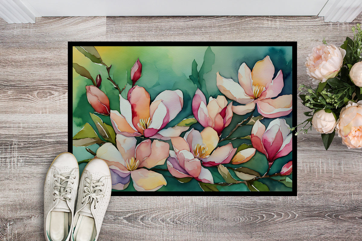Caroline's Treasures Louisiana Magnolias in Watercolor Doormat - 18x27 Decorative Floor Mat – Indoor/Outdoor Rug