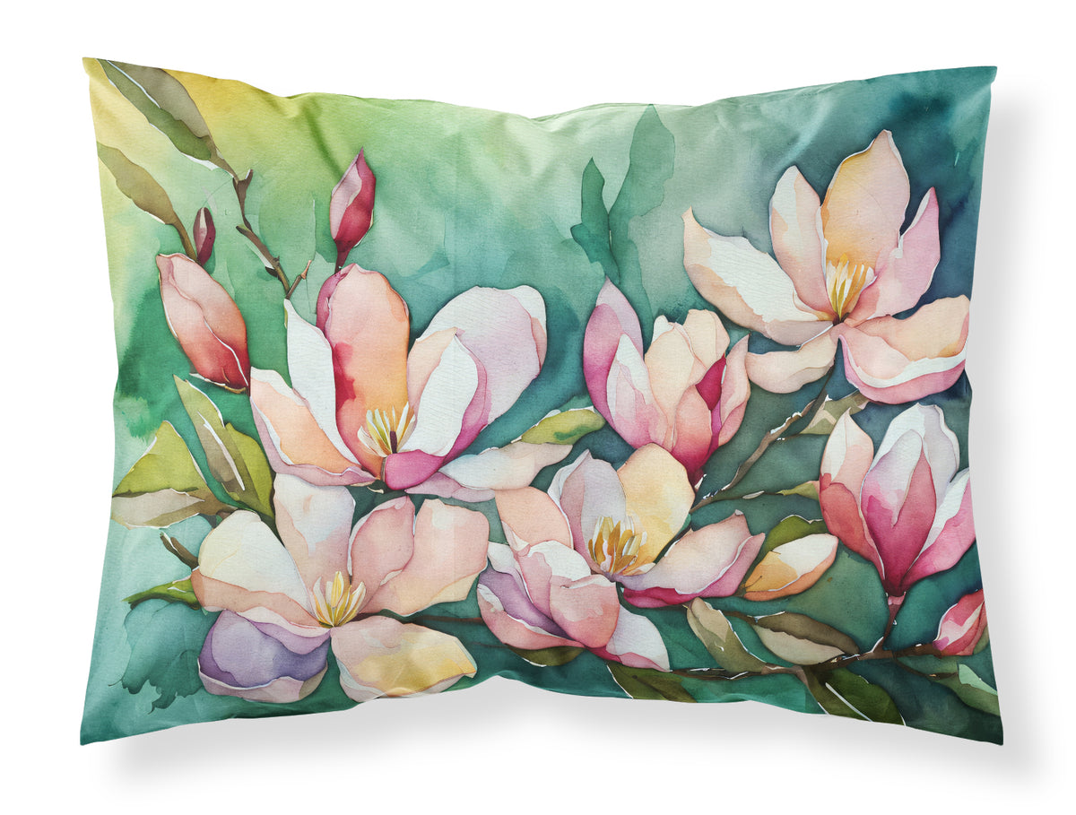 Caroline's Treasures Louisiana Magnolias in Watercolor Fabric Standard Pillowcase – Artistic Decorative Front, White Back