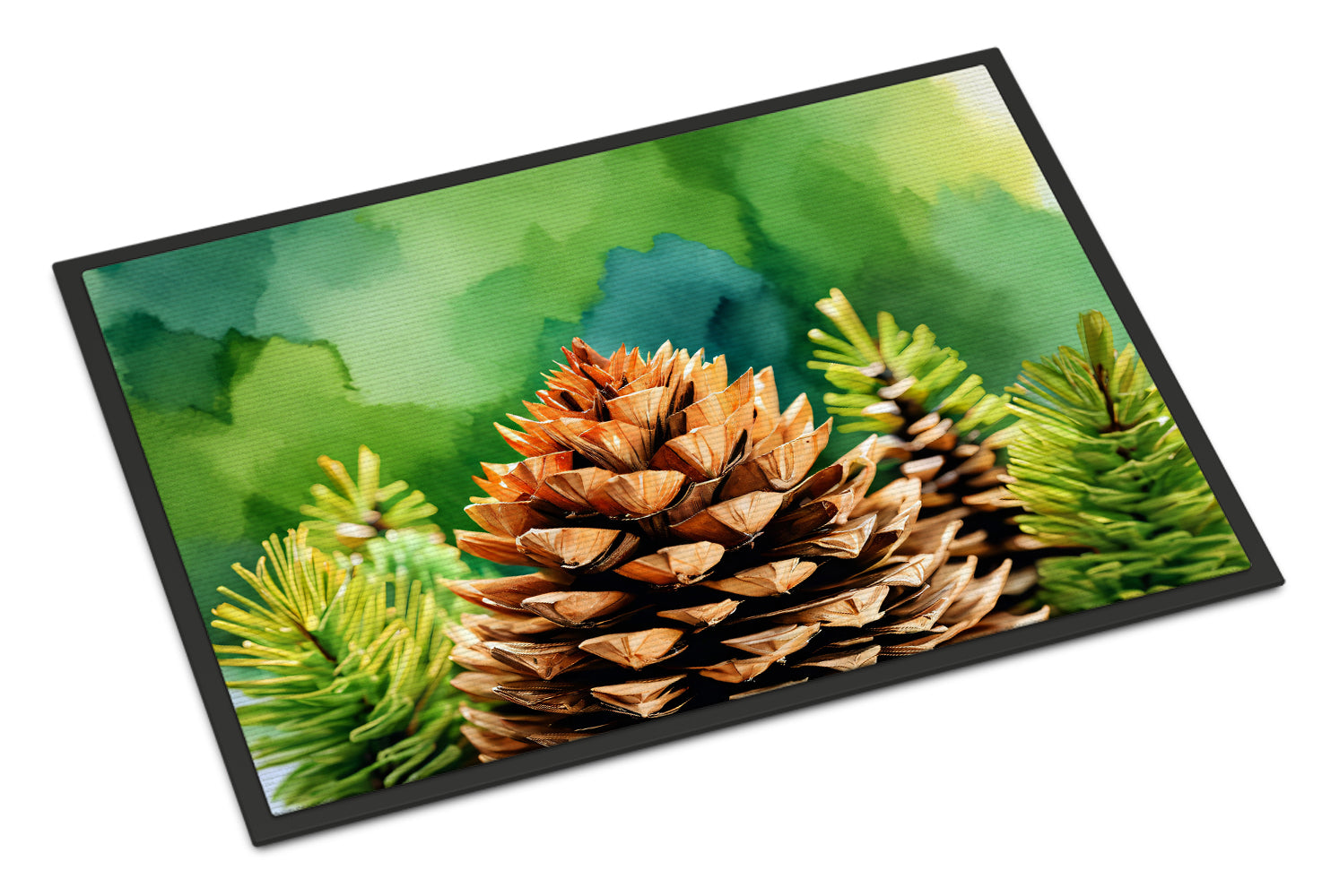 Buy this Maine White Pine Cone and Tassels in Watercolor Indoor or Outdoor Mat 24x36