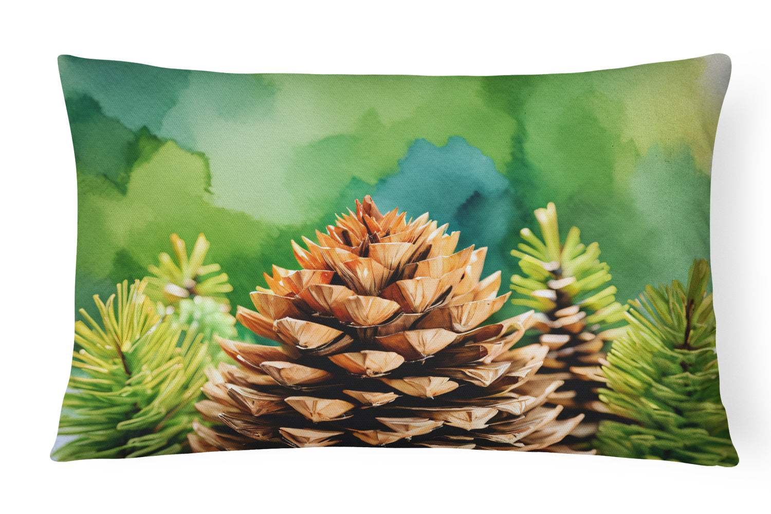Buy this Maine White Pine Cone and Tassels in Watercolor Fabric Decorative Pillow