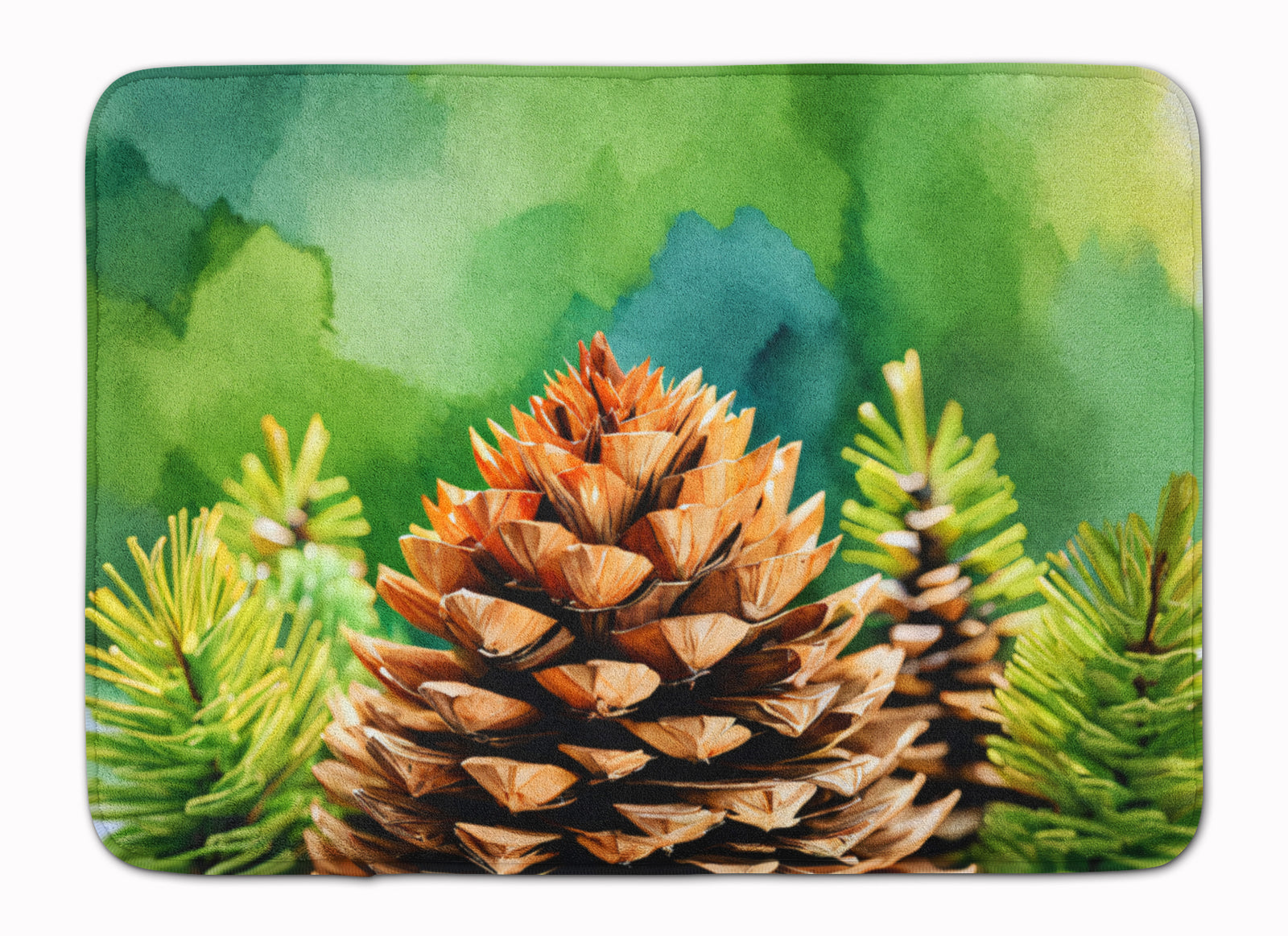 Buy this Maine White Pine Cone and Tassels in Watercolor Memory Foam Kitchen Mat