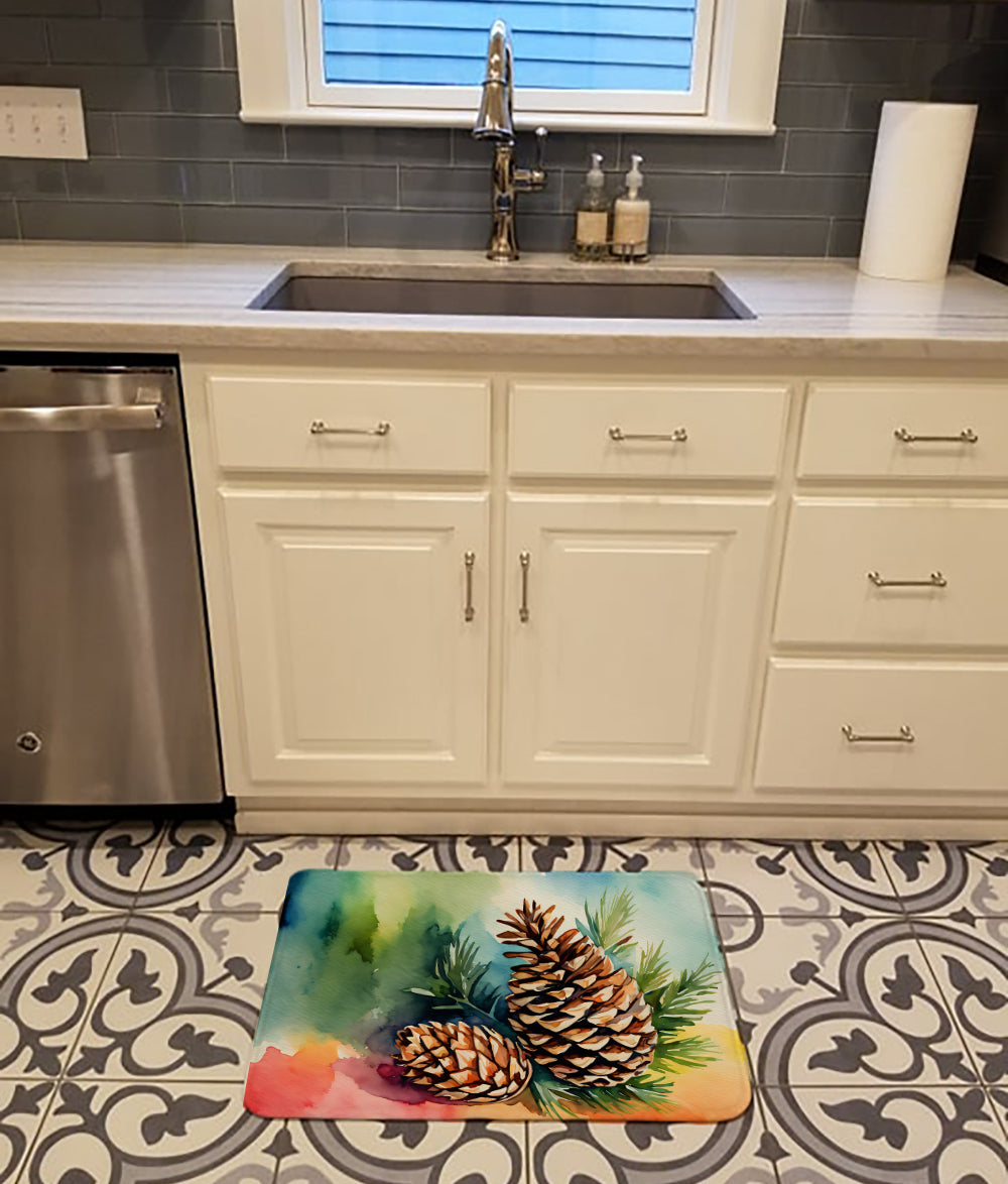 Caroline's Treasures Maine White Pine Cone and Tassels in Watercolor Memory Foam Kitchen Mat