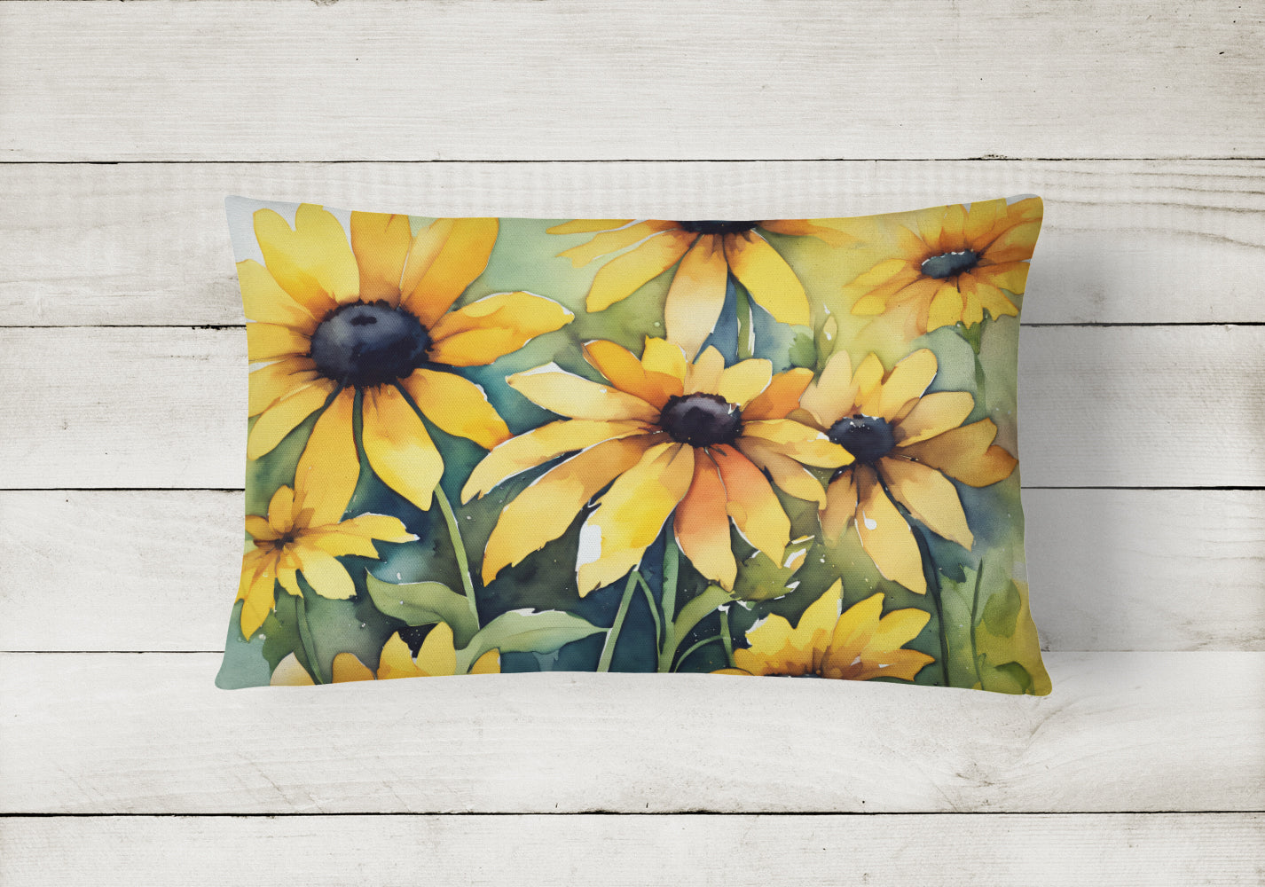 Maryland Black-Eyed Susans in Watercolor Fabric Decorative Pillow