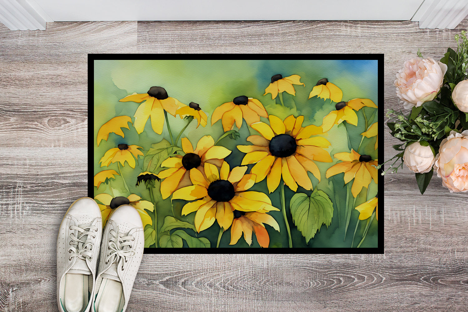 Caroline's Treasures Maryland Black-Eyed Susans in Watercolor Doormat - 24x36 Decorative Floor Mat – Indoor/Outdoor Rug with Artistic Flair