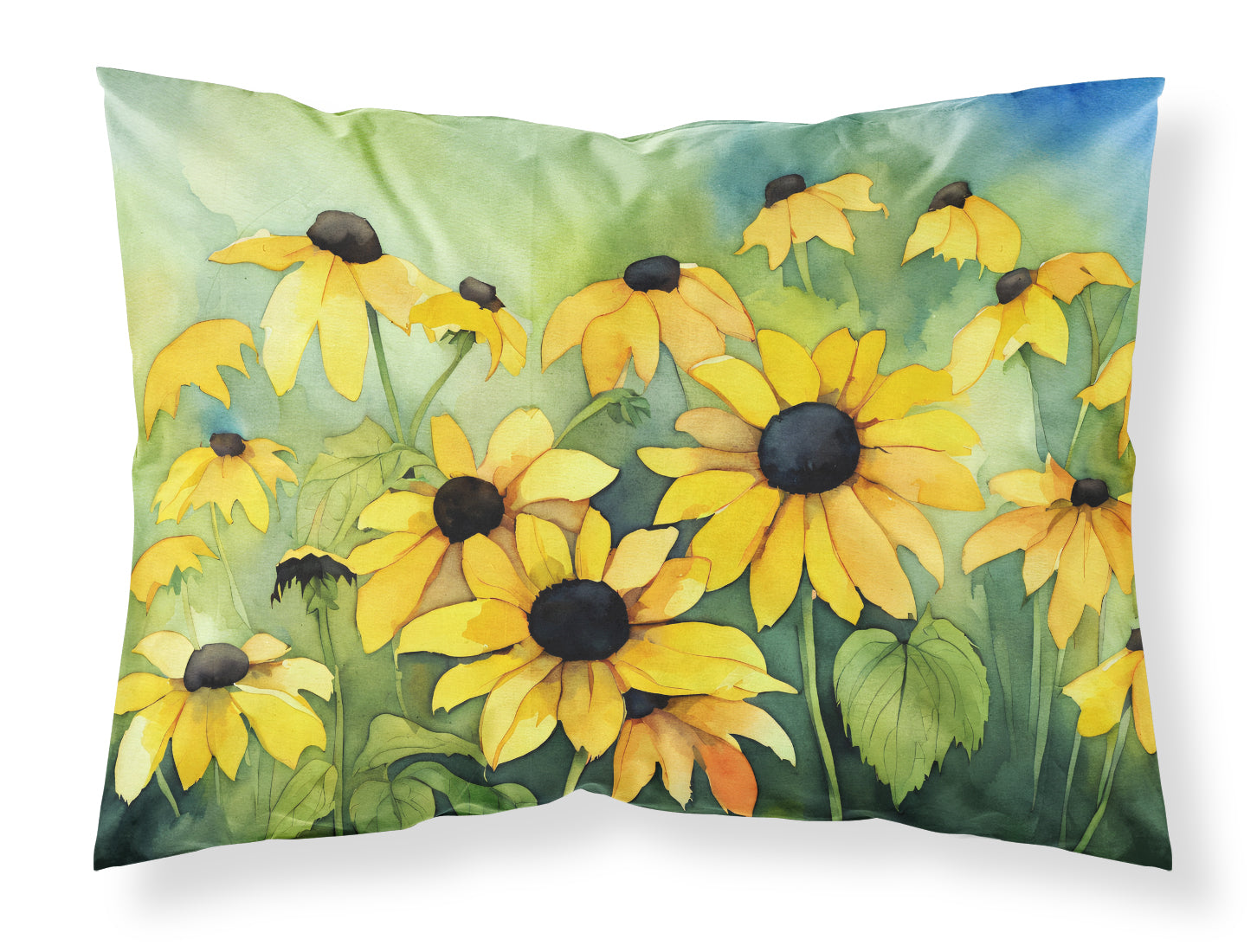 Caroline's Treasures Maryland Black-Eyed Susans in Watercolor Fabric Standard Pillowcase – Artistic Decorative Front, White Back