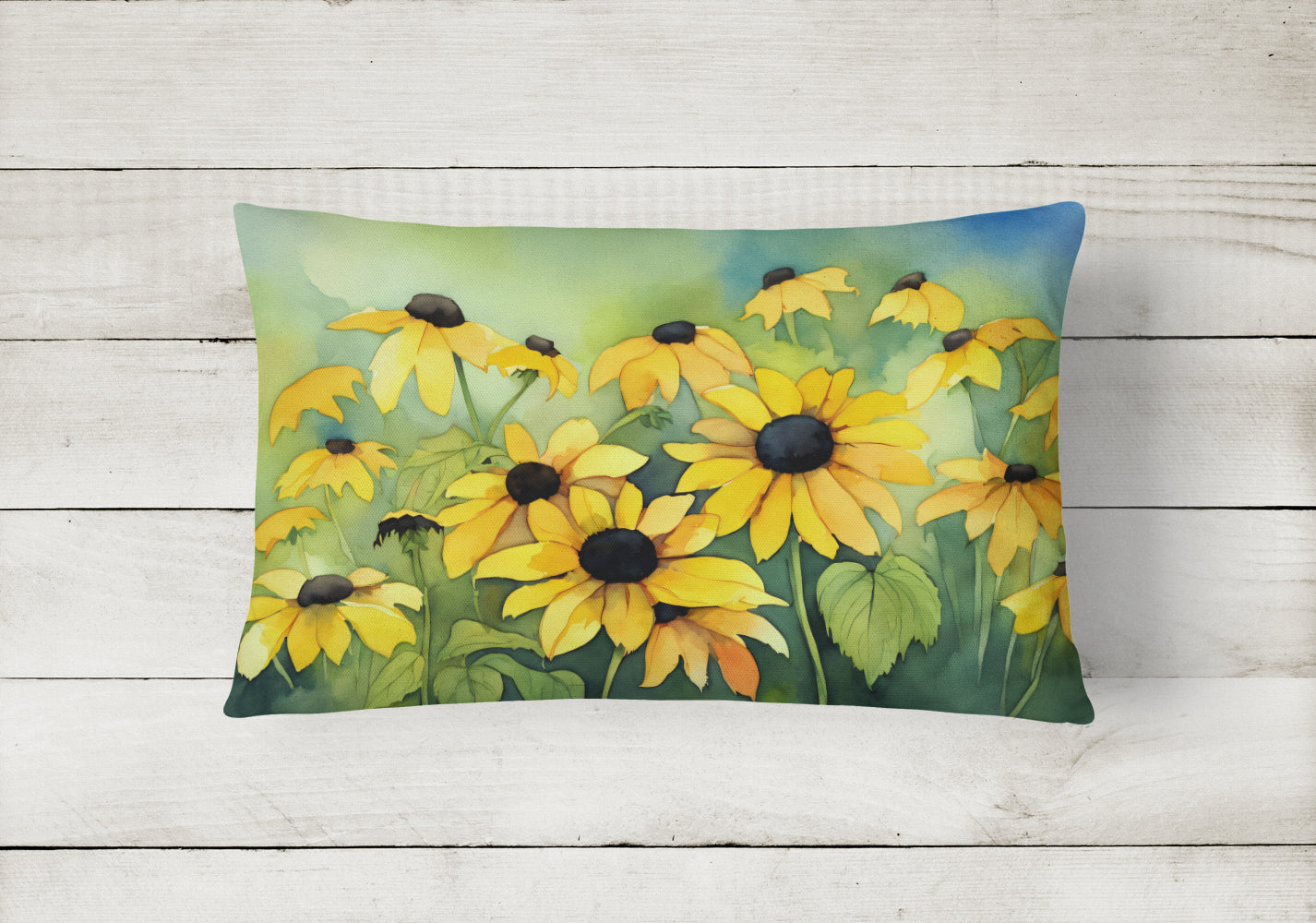 Maryland Black-Eyed Susans in Watercolor Fabric Decorative Pillow