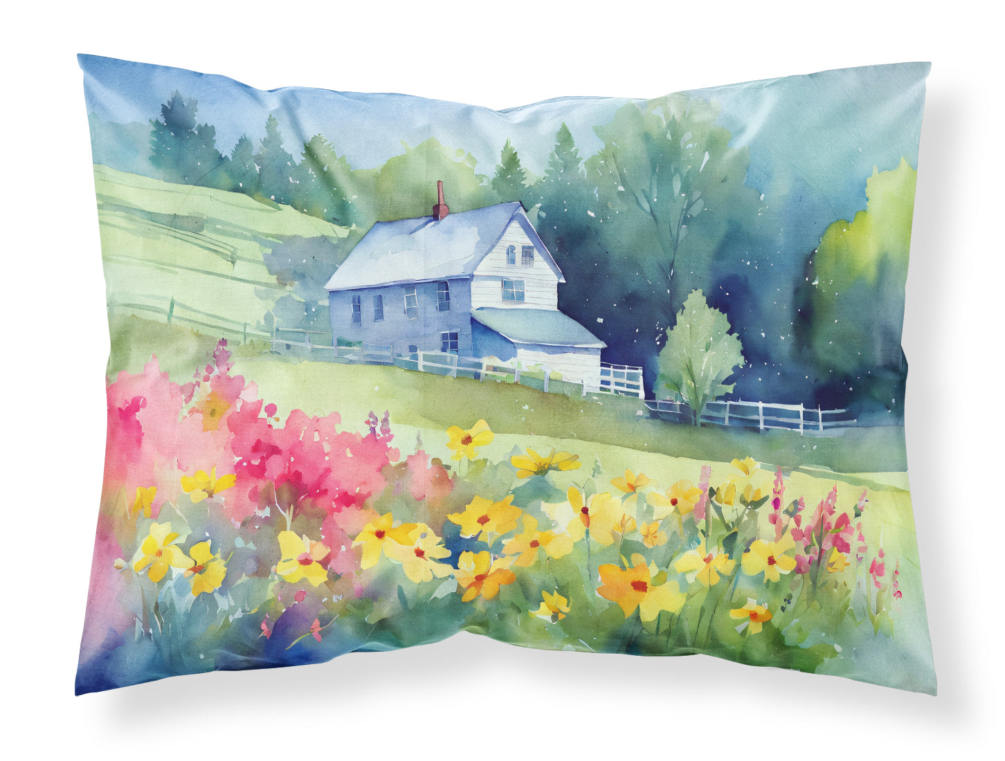 Buy this Massachusetts Mayflowers in Watercolor Fabric Standard Pillowcase
