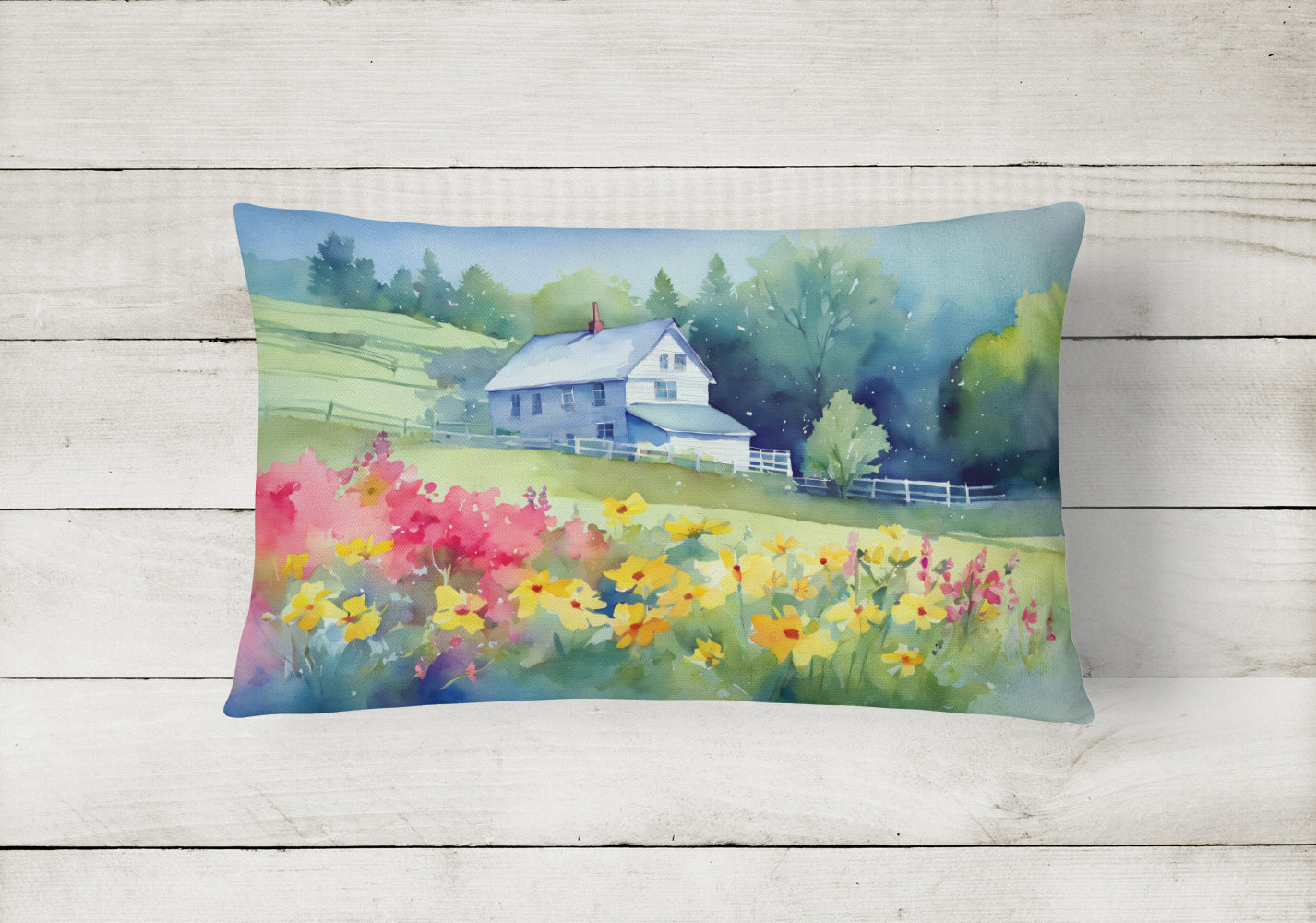 Massachusetts Mayflowers in Watercolor Fabric Decorative Pillow