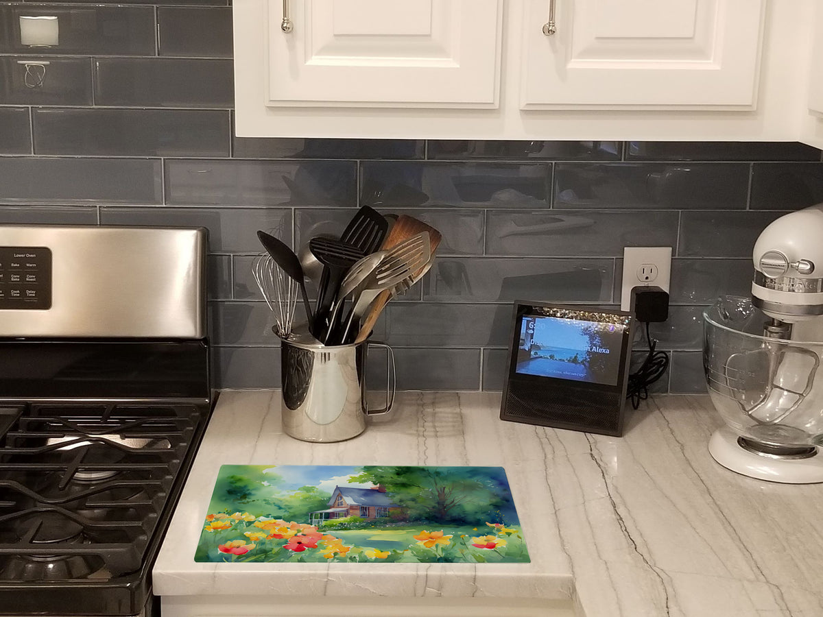 Caroline's Treasures Massachusetts Mayflowers in Watercolor Glass Cutting Boards – Durable, Decorative Kitchen Art Large