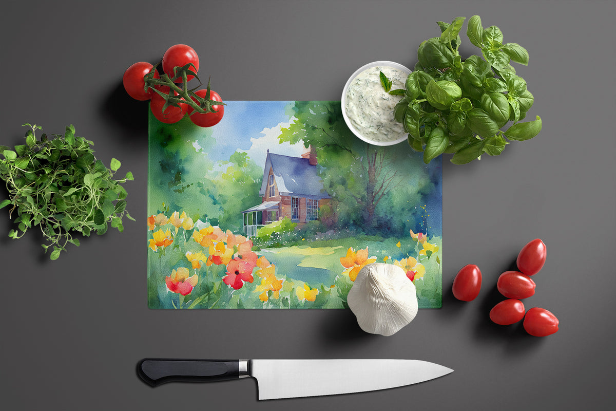 Caroline's Treasures Massachusetts Mayflowers in Watercolor Glass Cutting Boards – Durable, Decorative Kitchen Art Large