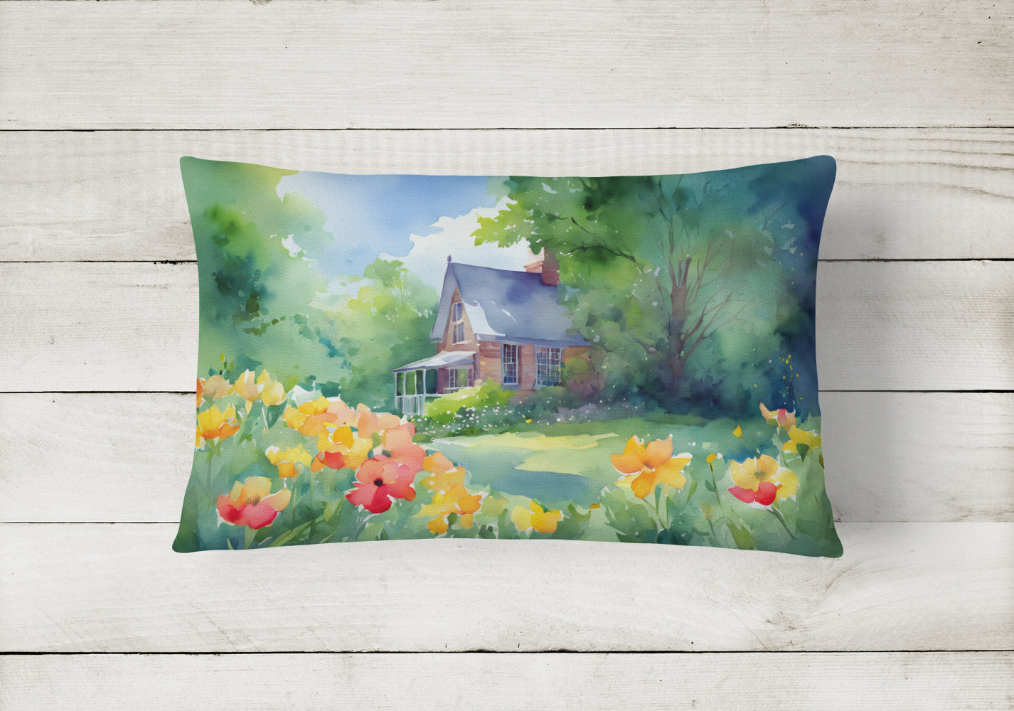 Buy this Massachusetts Mayflowers in Watercolor Fabric Decorative Pillow
