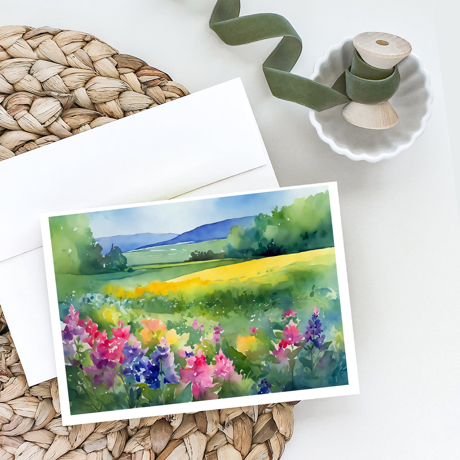 Massachusetts Mayflowers in Watercolor Greeting Cards and Envelopes Pack of 8