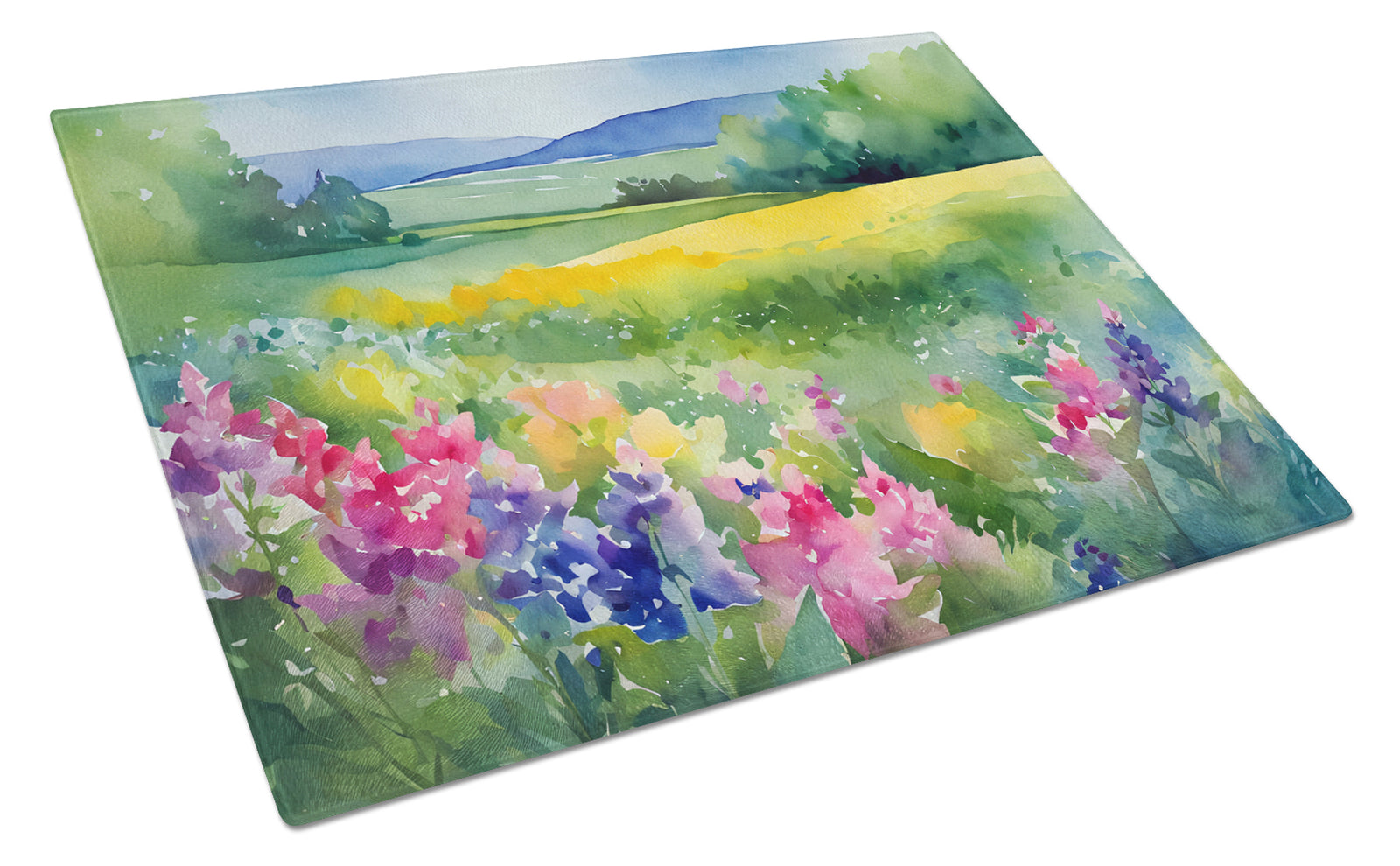 Buy this Massachusetts Mayflowers in Watercolor Glass Cutting Board Large