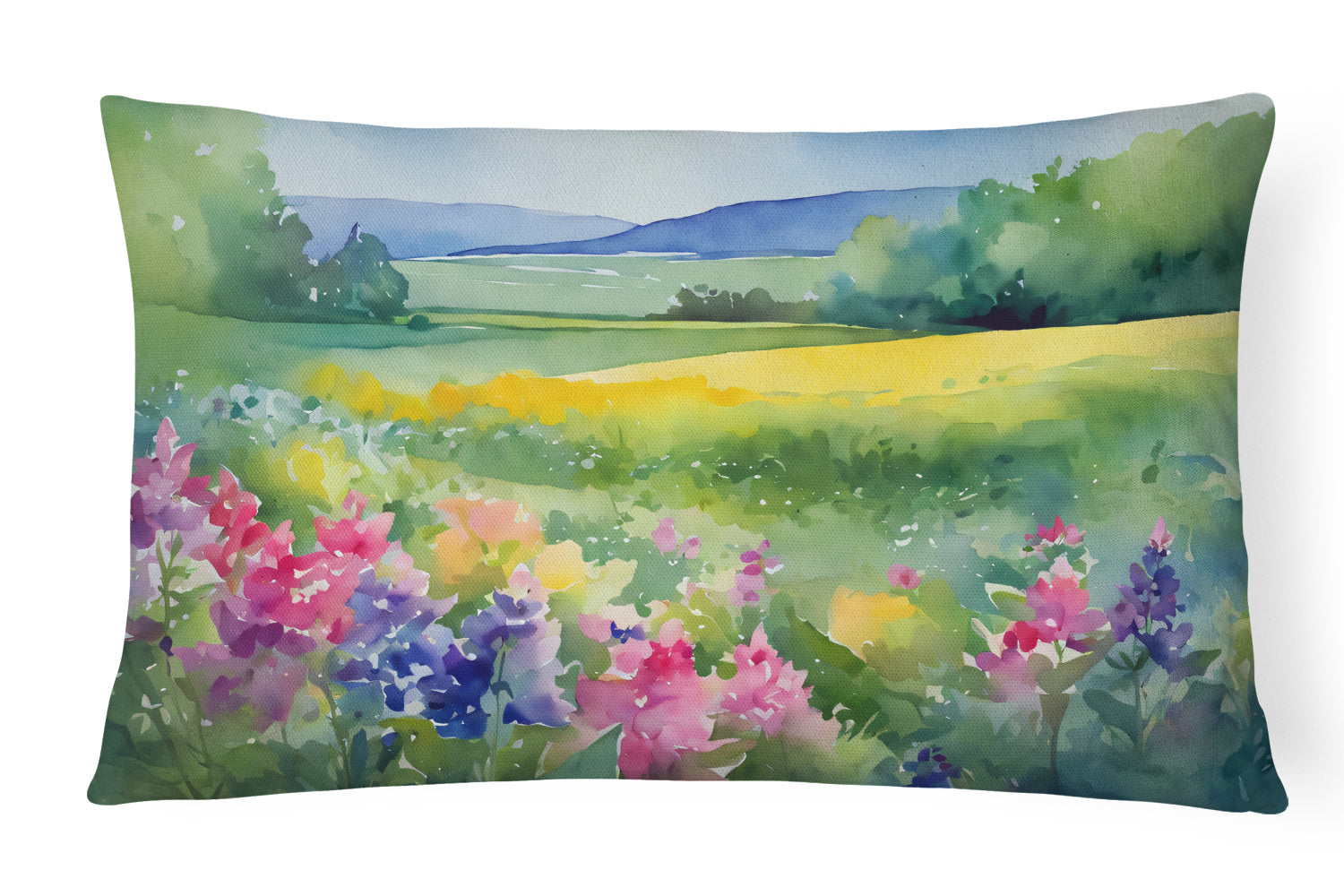 Buy this Massachusetts Mayflowers in Watercolor Fabric Decorative Pillow