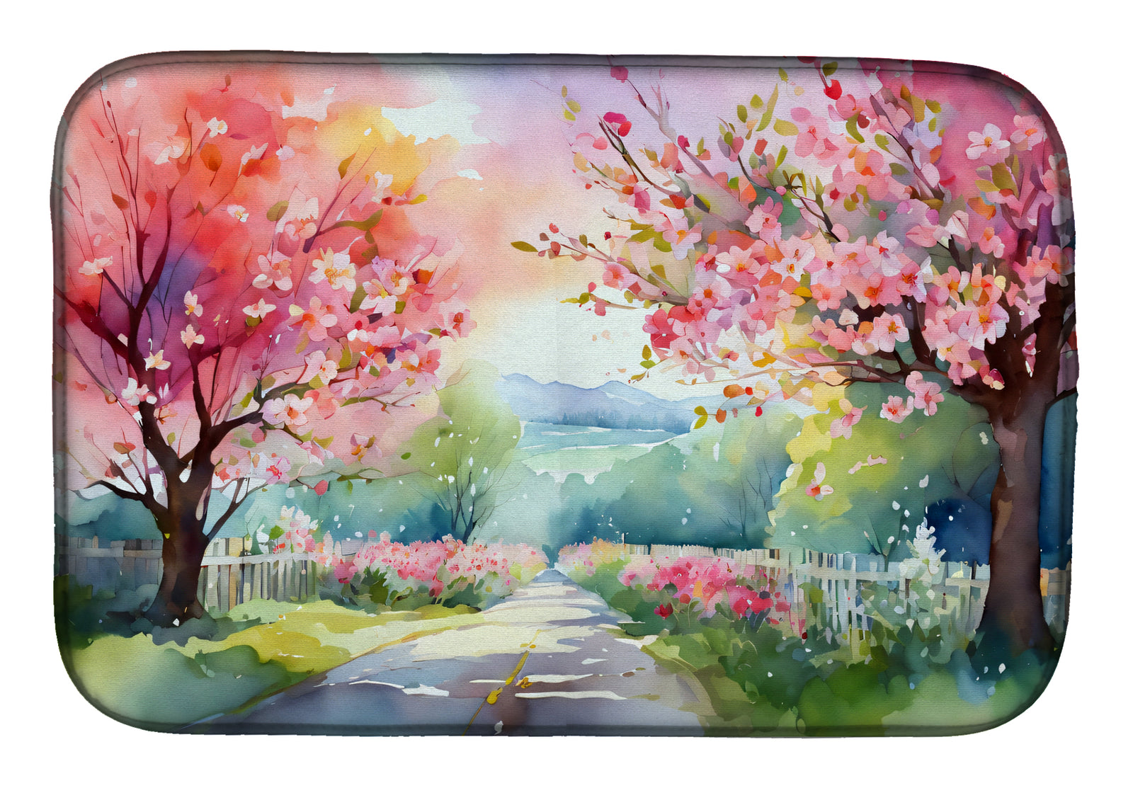 Buy this Michigan Apple Blossoms in Watercolor Dish Drying Mat