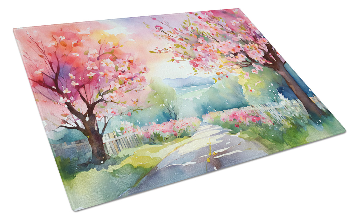 Buy this Michigan Apple Blossoms in Watercolor Glass Cutting Board Large