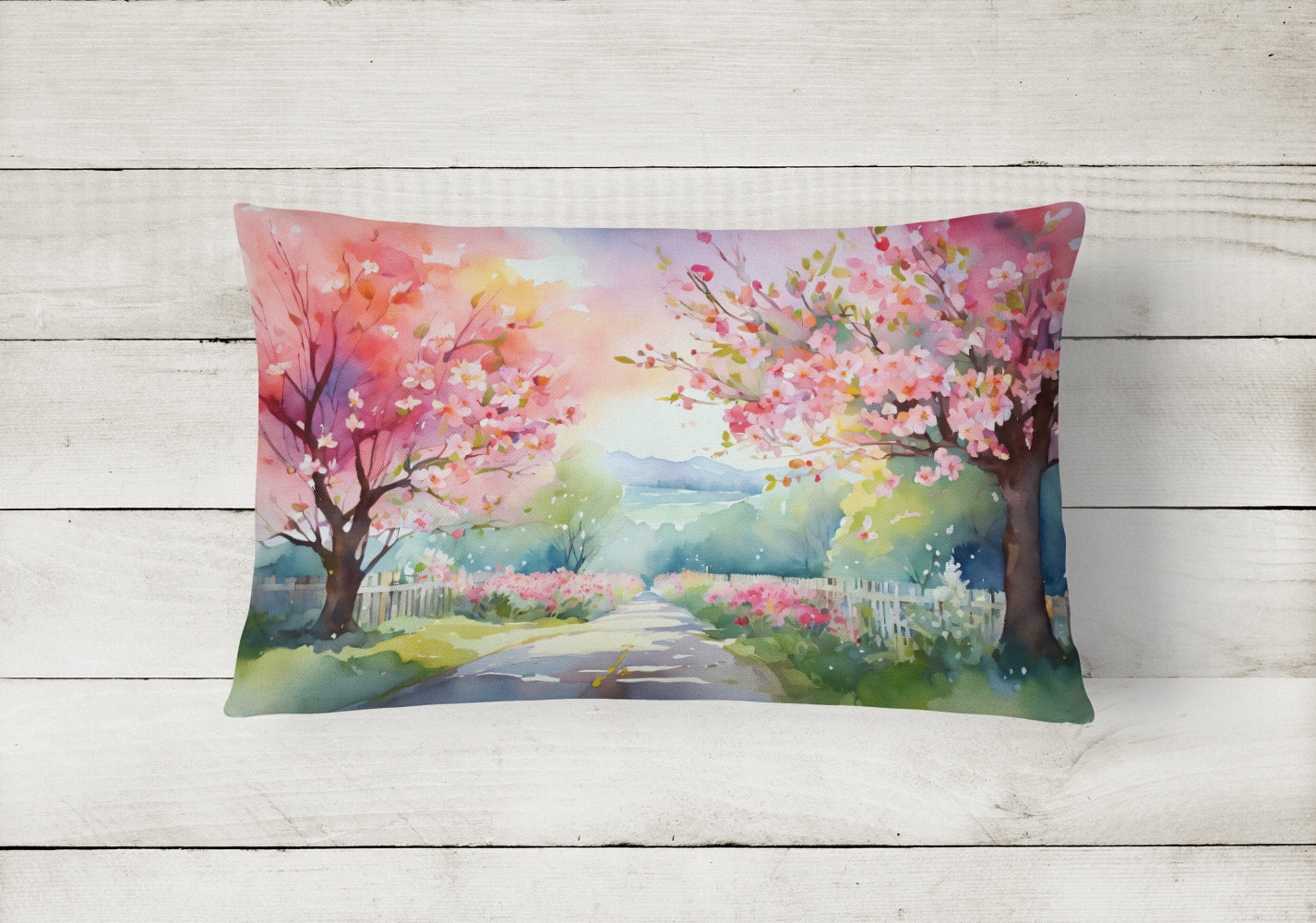 Michigan Apple Blossoms in Watercolor Fabric Decorative Pillow