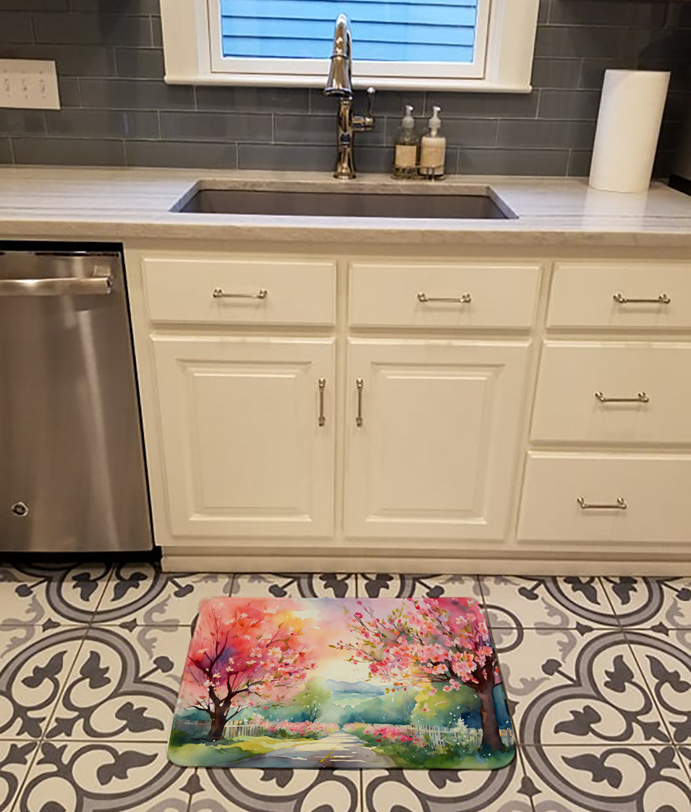 Caroline's Treasures Michigan Apple Blossoms in Watercolor Memory Foam Kitchen Mat