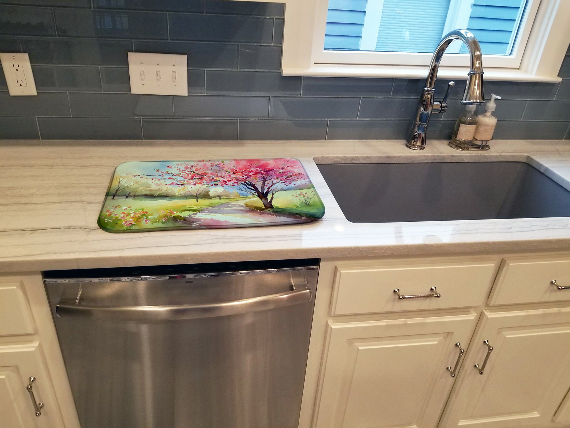Michigan Apple Blossoms in Watercolor Dish Drying Mat
