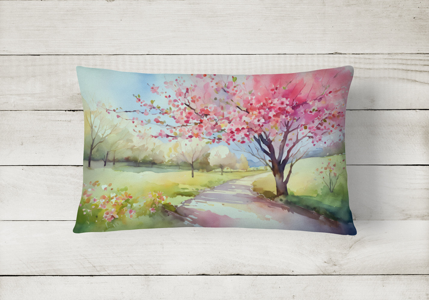 Michigan Apple Blossoms in Watercolor Fabric Decorative Pillow