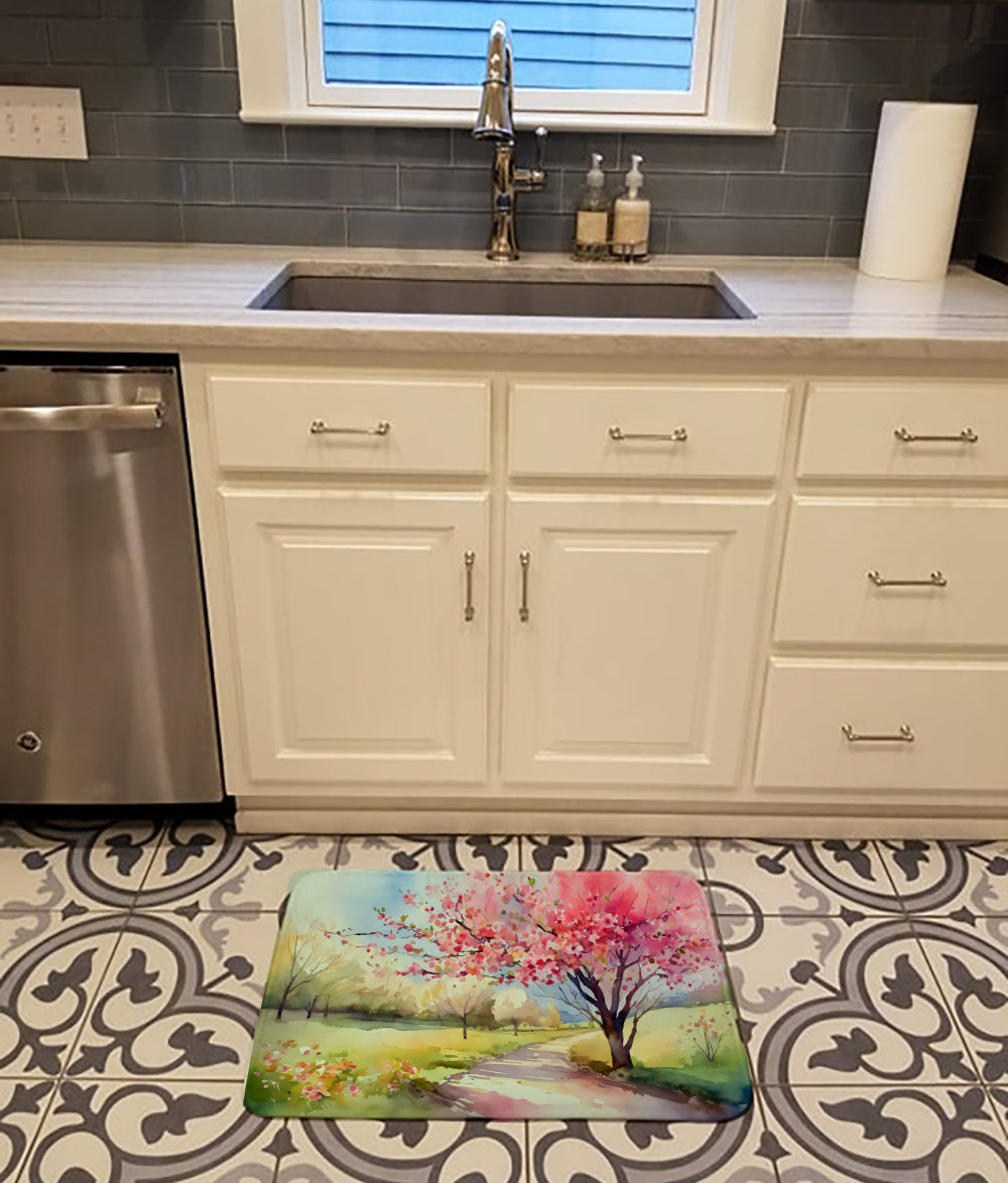 Michigan Apple Blossoms in Watercolor Memory Foam Kitchen Mat