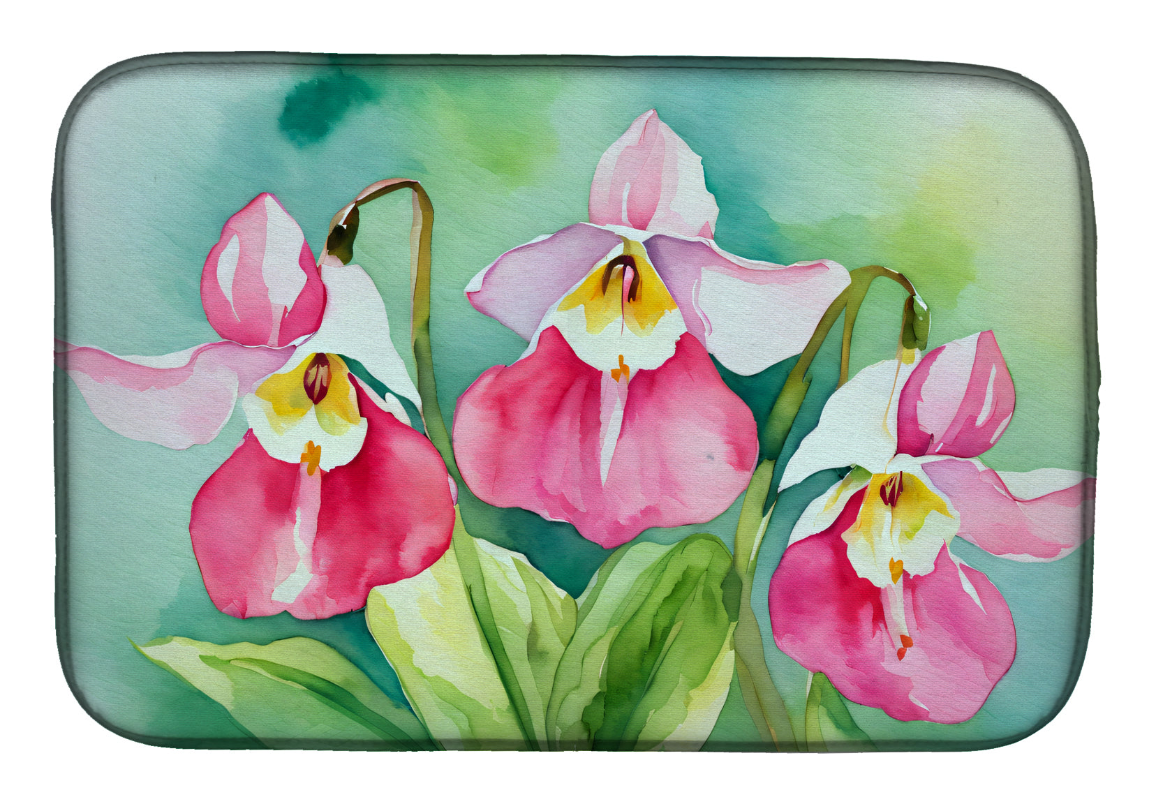 Buy this Minnesota Pink and White Lady’s Slippers in Watercolor Dish Drying Mat