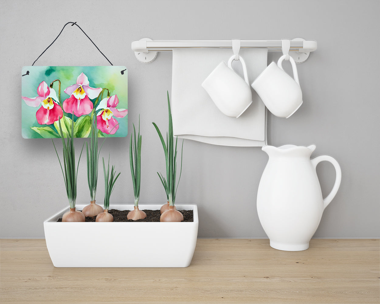 Minnesota Pink and White Lady’s Slippers in Watercolor Wall or Door Hanging Prints