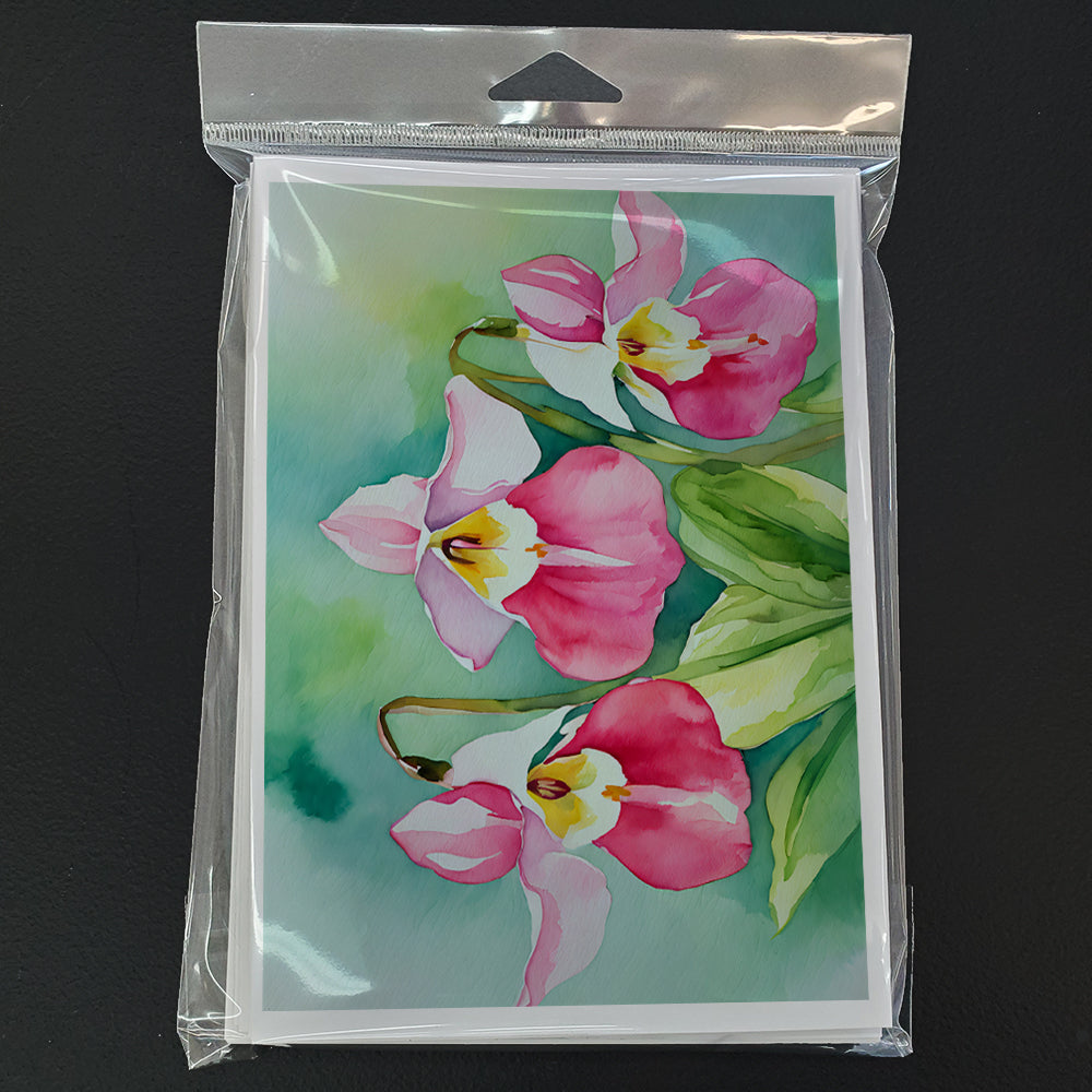 Minnesota Pink and White Lady’s Slippers in Watercolor Greeting Cards and Envelopes Pack of 8