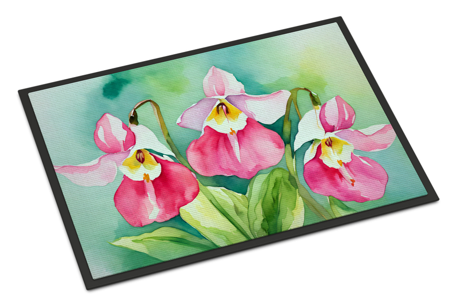 Buy this Minnesota Pink and White Lady’s Slippers in Watercolor Indoor or Outdoor Mat 24x36