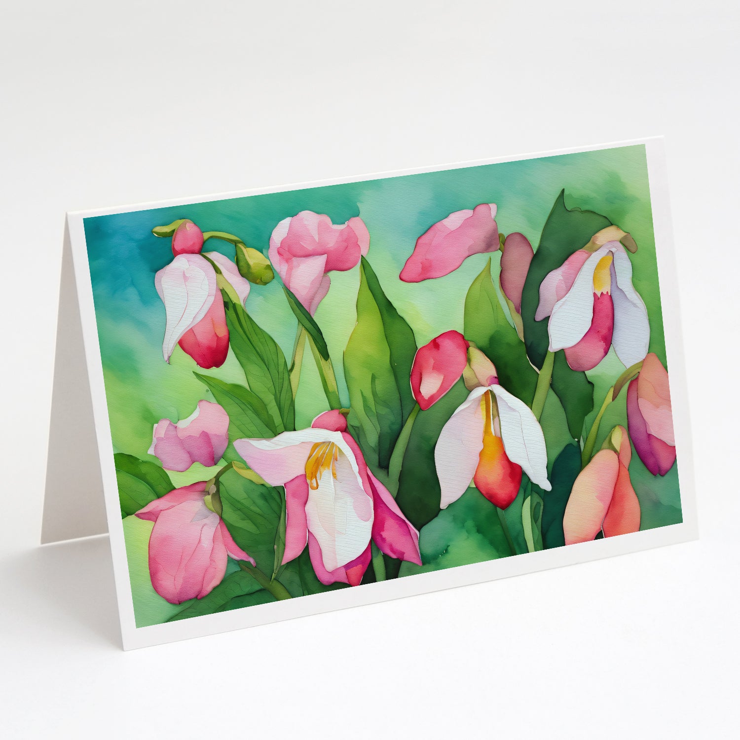 Buy this Minnesota Pink and White Lady’s Slippers in Watercolor Greeting Cards and Envelopes Pack of 8