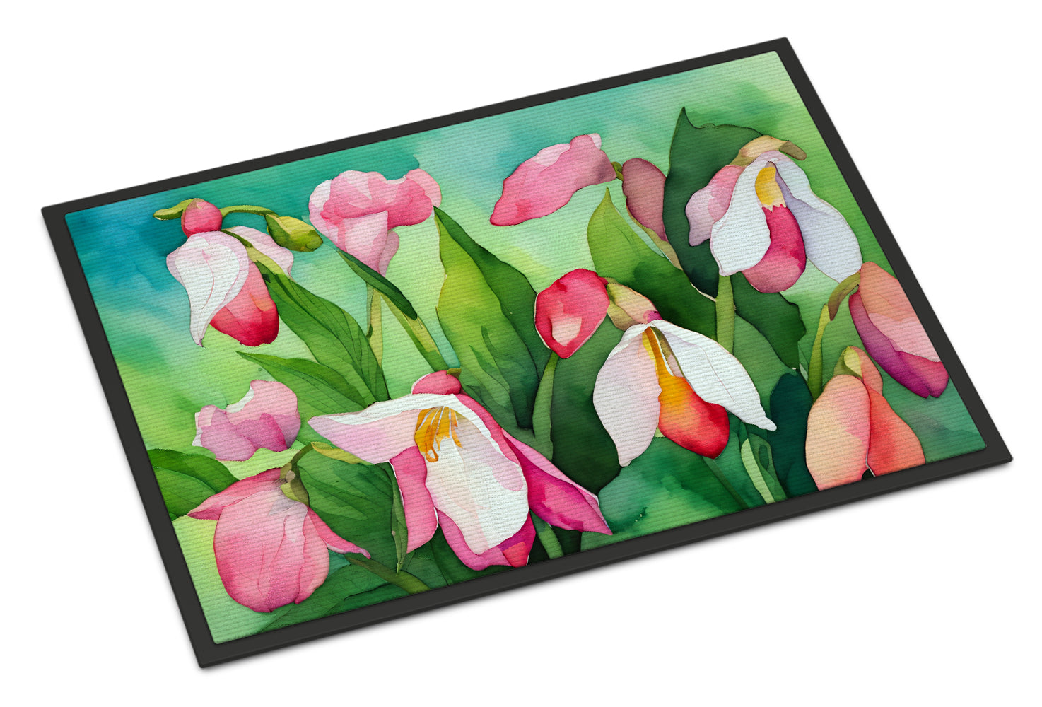 Buy this Minnesota Pink and White Lady’s Slippers in Watercolor Indoor or Outdoor Mat 24x36