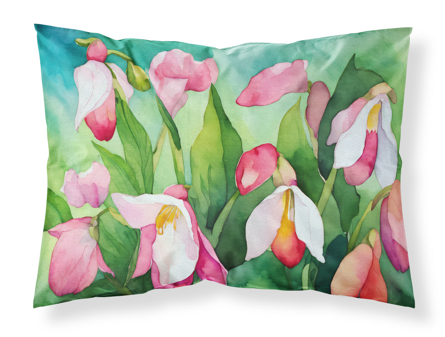Buy this Minnesota Pink and White Lady’s Slippers in Watercolor Fabric Standard Pillowcase