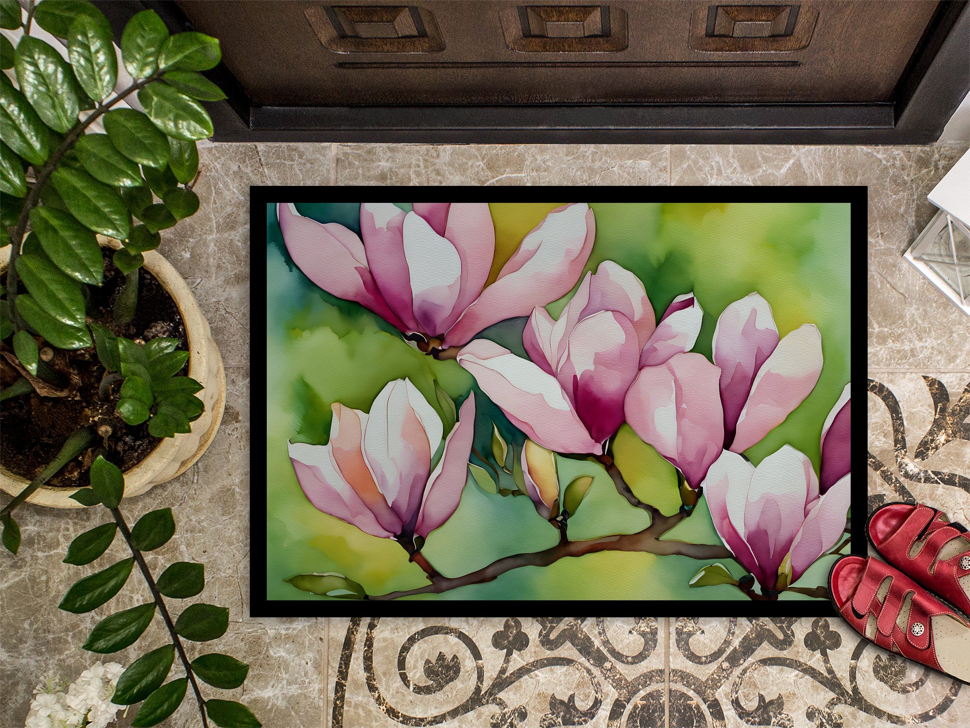Mississippi Magnolia in Watercolor Indoor or Outdoor Mat 24x36